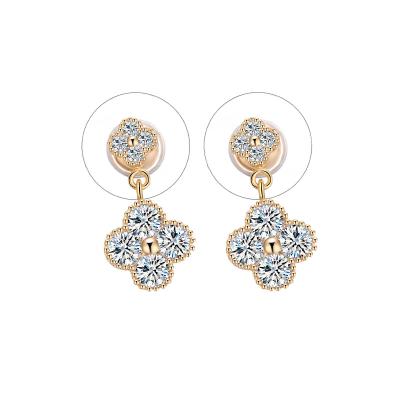 China New Fashion Jewelry Trendy Four Leaf Clover Stud Earrings Female Zircon Stud Earrings for sale