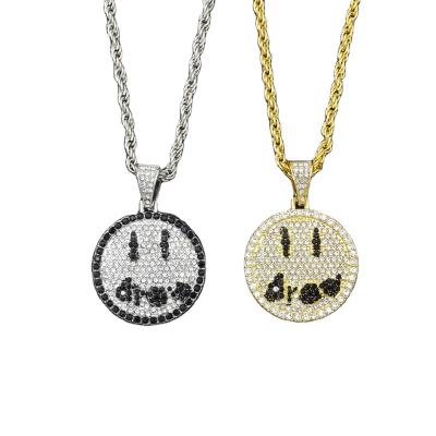 China New FASHIONABLE European and American smiling stainless steel diamond necklace face hip-hop couples pendant chain jewelry for sale