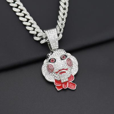 China New FASHIONABLE European and American Horror Doll Necklace Ice Hop Stainless Steel 45CM Oil Drill Alloy Hip Tide Pendant Necklace for sale