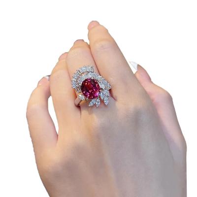 China FASHIONABLE High Quality Inlaid Light Luxury Red Ring Full Zircon Ring Jewelry Fashion Personality for sale