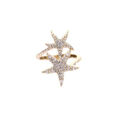 China New Fashion Trendy New Fashion Crystal Clear Asymmetric Star Open Ring Sparkling Expandable Micro Pave Zirconia Gold Ring for sale