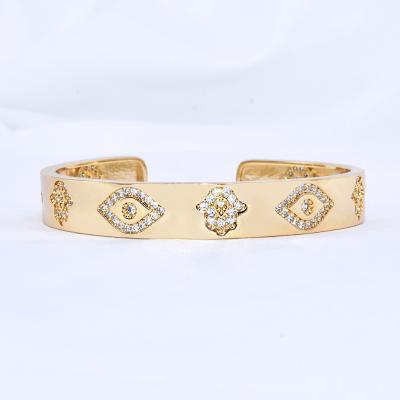 China New Style FASHIONABLE Jewelry High Sense Brass Gold Plated Cubic Zircon Cuff Adjustable Open Bangle for sale