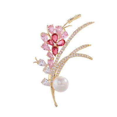 China Korean Luxury High-Grade Wheat Pearl Diamond Design Brooch Other Wheat Ear Corsage for sale