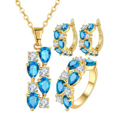 China European and American bridal jewelry FASHIONABLE simple zircon necklace copper golden earring set crystal jewelry set for sale