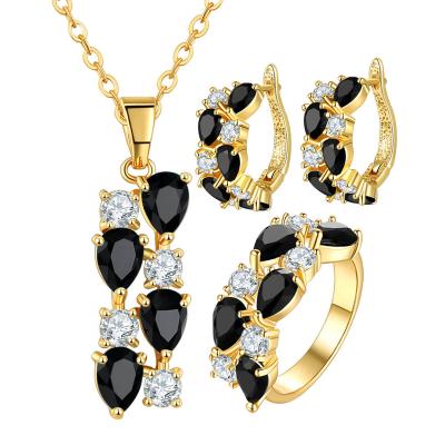 China European and American bridal jewelry FASHIONABLE simple zircon necklace copper golden earring set crystal jewelry set for sale