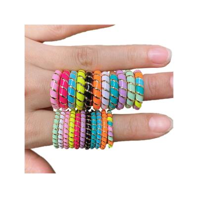 China 2022 Summer New Trendy Colorful Enamel Rainbow Enamel Delicate Multicolor Stacking Ring for sale