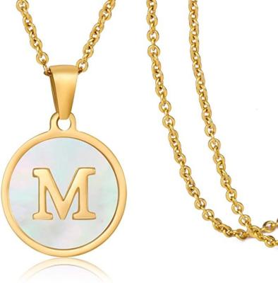 China New INITIALE Stainless Steel Charm Necklace Letter A-Z Initial Shell Pendant Necklace with Gold Chain for sale