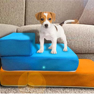 China Wholesale Removable Colorful Pet Furniture Accessories Luxury Cover Steps For Sofa Bed Two Tier Foldable Cat Dog Steps Home Pet Indoor Stairs for sale