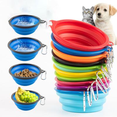 China Wholesale Viable Factory View Black Bowl With Chain Head Portable Silicone Dog Pet Bowl Collapsible Pet Travel Bowl for sale