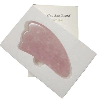 China Anti Aging Face Lift Sheep Horn Shape Jade Gua Sha Rose Quartz Rose For Body Massage for sale