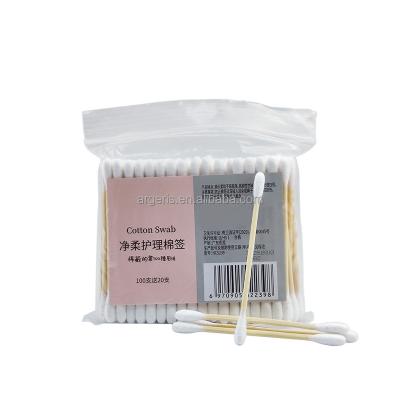 China Eco-friendly Ear Cleansing Disposable Cotton Buds Makeup Remover Double Pure Natural Cotton Swab for sale