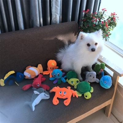 China Viable Manufacturer Private Label Stuffed Wholesale Sea Animals Bulk Pet Package Set Natural Custom Squeaky Plush Dog Toy en venta