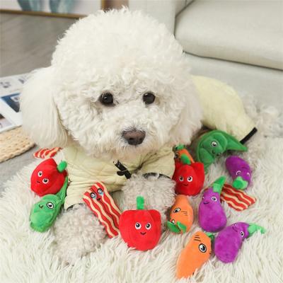 China Cheap New Pet Maker Viable Squeaker Plush Noise Squeaky Fruit Fruit Vegetables Feeding Dog Toys for sale