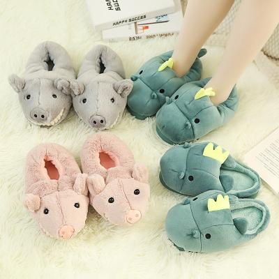 Китай CUSHIONING Custom Cute Plush Pig Animal Slippers Fuzzy Heel Cover Dinosaur Slippers For Women Rainbow продается