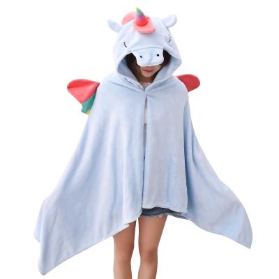 China Wholesale Cute Hooded Cartoon Unicorn Winter Plush Air Conditioner Lazy Blanket PASSIONATE Blanket for sale