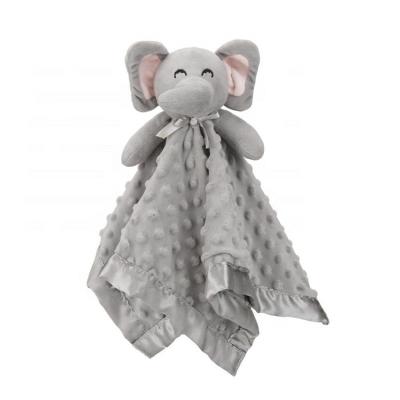 China Wholesale Custom Made Eco-Friendly Material Gray Soft Baby Lovey Unisex Lovie Plush Elephant Security Blanket Gift For Toddler for sale