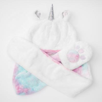 China Custom Fur Hooded Pastel Rainbow Unicorn Hat With Scarf JOINT for sale