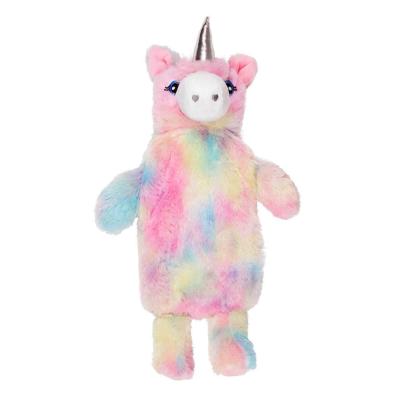 Cina Super Soft Cute Eco-Friendly Rabbit Material Rainbow Head Unicorn Plush Toy Rubber Hot Water Bottle With Animal Shape Cover in vendita