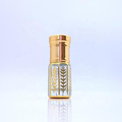 China Silver Refillable Luxury High End Luxury Coating Gold Design Perfume Glass Bottle Oud UV Etching Oil Bottle Small for sale