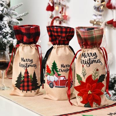 China Christamas Home Decoration Jachon 2021 New Year Christmas Wine Bottle Dust Cover Bag for Table Decor Xmas Home Decorations for sale