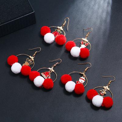 China Newcomer Christmas Jachon Circle Earrings Plush Fur Pompom Ball Cute Statement Lead Nickel Free Earring Cute Circle Earrings for sale