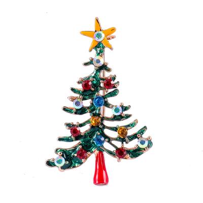 China Simple Cute Fashion Jachon Alloy Star Green Crystal Brooch Shiny Pin Christmas Tree for sale