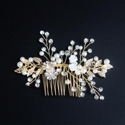 China Fashion Jachon White Flower Hair Comb Crystal Hair Combs Wedding Bridal Hair Accessories for sale