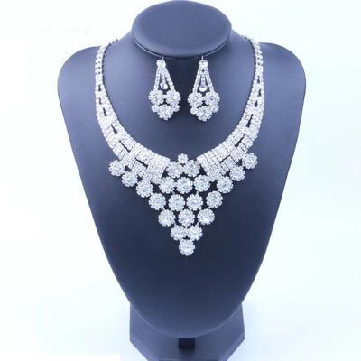 China Jachon CLASSIC Flower Necklace Earring Set Luxury Bridal Vintage Bridal Diamond Jewelry Set Brilliant Bridal Jewelry Set for sale