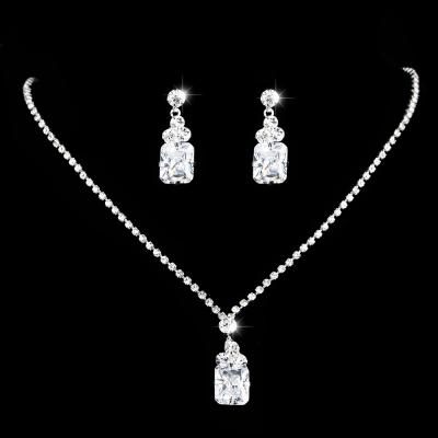 China Eco-Friendl Jachon Wedding Jewelry Shining Zircon Necklace Earring Set Bridal Jewelry Jewelry Set for sale