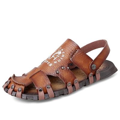 China New Arrival Flat Hand Sewn Casual Sandals Beach Shoes Men Leather Leather Sandals for sale