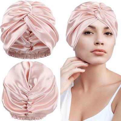 China Fashion Custom Logo Double Sided Layer 16mm Silk Hair Lined Wrap Towel Turban Women Sleep Hat 100% Mulberry Silk Hood for sale