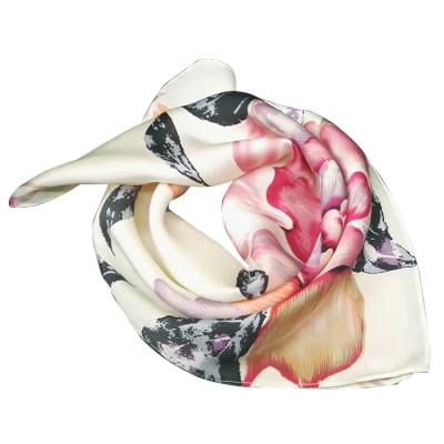 China Popular hot sale fashion flower printed 100% natural silk scarf for ladies for sale