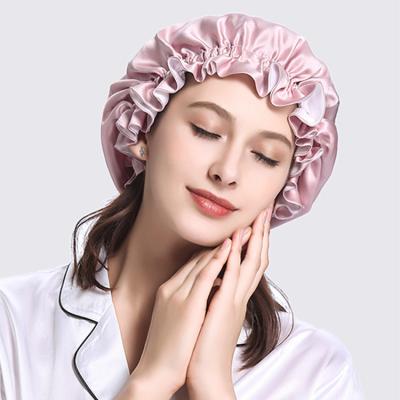 China European and American style 19mm turban sleep cap 100% silk women wrap hair hoods with elastic band silk hood for sale