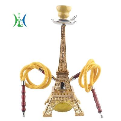 China Shisha Pipe& Brand New Paris Tower Glass Hookah Hose Accessories Metal Base Hookah Set with Double Hose Bowl Bowl Charcoal Ceramic Tongs for sale