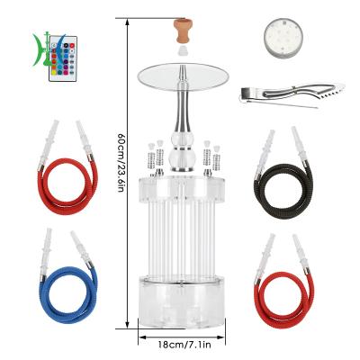 China Acrylic+Aluminum Hookah Set 4 Hose Portable Smoke With Hookah Bowl And Ceramic Color LED Light For Better Hookah for sale