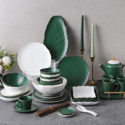 China Nordic style factory selling decorative Nordic style dinnerware set porcelain dish cookware gold rim ceramic for sale