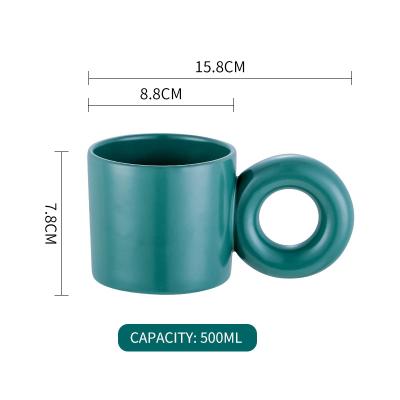 China Viable Handle Design Cute 300ml Donut Milk Tea Cup Custom Logo Mugs In Ceramic Mug for sale