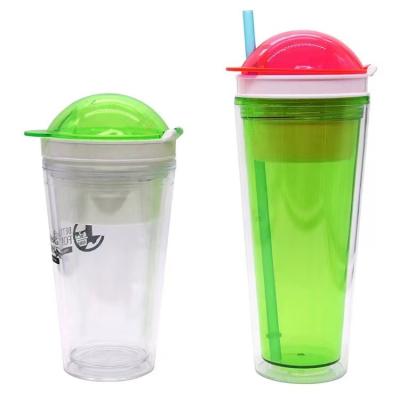 China 16oz 22oz Viable Free Wall Plastic Water Bottle Clear Tumbler BPA Double With Straw Build In Cup Custom Logo Color Party Snacks Festival for sale