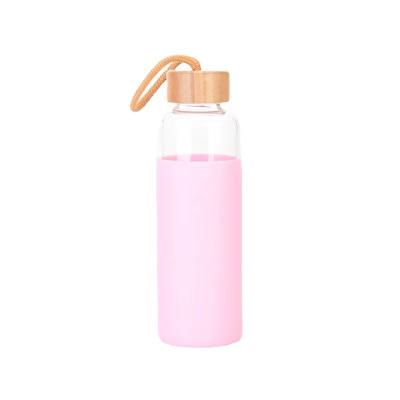 China 500ml High Borosilicate Glass Water Bottle Vial Viable Portable Straight Cup With Colorful Silicone Sleeve With Screw-On Bamboo Lid for sale