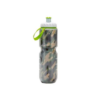 China Sustainable PE 530ml Double Wall Cooling Sports Plastic Squeeze Water Bottle Gym Outdoor With Logo Holder Handle Customized for sale