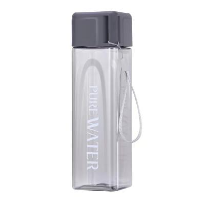 China Sustainable New Design 500ml Creative Square Shaped Portable Water Bottle With Strap Custom Logo Color Purple Black Pink Blue for sale