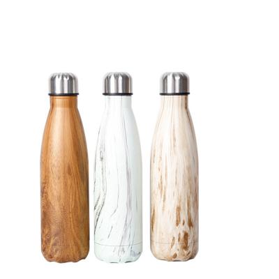 China Stainless Steel 750ml Double Wall Sustainable Vacuum Flask With Wood Grain Printing for sale