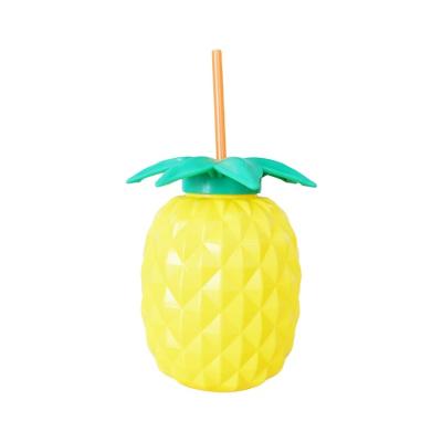 China Sustainable 650ml Pineapple Shaped Cute Unique Creative Cartoon Fruit Drinkware Plastic Water Bottle With Straw For Kids Party for sale