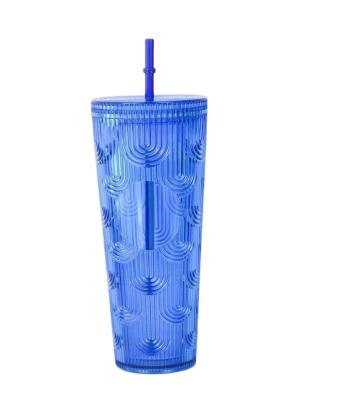 China Modern Classic 24oz Viable AS Double Wall Plastic Ladder Textured Tumbler With Lid With Straw PVC For Party For Gift Custom Color Logo for sale