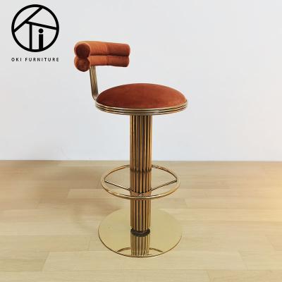 China Modern Elegent Appearance Bar Chair Fabric Bar Stools With Armrest Steel Frame Gold Gold For Kitchen Option OEM ODE Accepted Bar Stool for sale