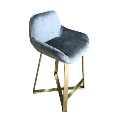 China Elegent appearance furniture velvet fabric gold stainless steel luxury low bar chairs modern furniture stool bar nordic style umpire chair for sale