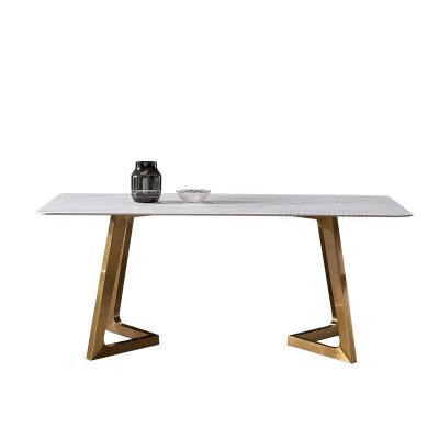 China Kitchen Marble Top Dining Table (Other) Space Saving Gold Metal Marble Cheap Modern Adjustable Dining Table 6 Seater Nordic Popular for sale