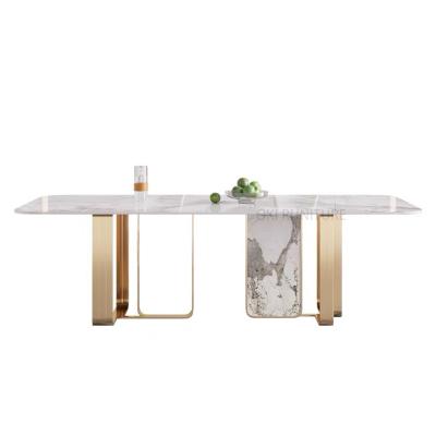 China Marble Top Contemporary Italian Dining Table (Other) Stainless Steel Adjustable Slate Designer Set 6 Seater Sintered Dining Table Gold Stone Legs for sale