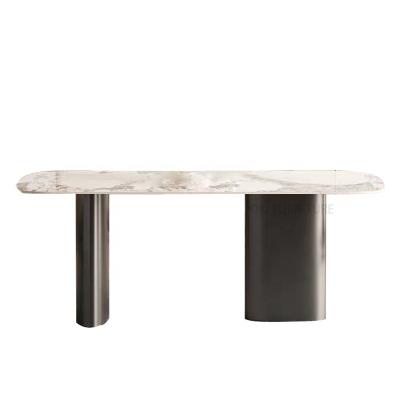 中国 Luxury Rectangular Modern Stainless Steel Frame Marble Dish Household Furniture 6 Person Dining Room Dining Table Set 販売のため