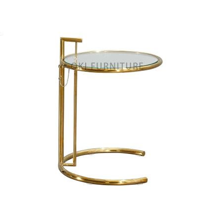 China Modern Glass Round Table Hotel Department Negotiation Corner Table Modern Telescopic Adjustable Side Table Stainless Steel (Height) (Height) for sale